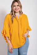 Ruffled Bell Sleeve And Front Pleated Detail Top-Teresa's Fashionista LLC