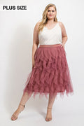 Ruffled Tulle Midi Skirt With Elastic Waist Band-Teresa's Fashionista LLC