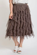 Ruffled Tulle Midi Skirt With Elastic Waist Band-Teresa's Fashionista LLC