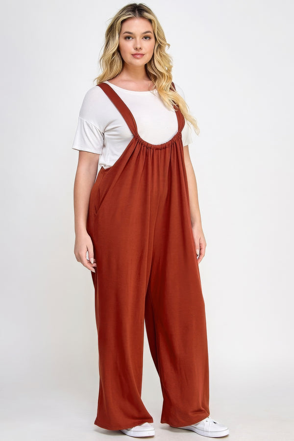 French Terry Wide Leg Jumpsuit Overalls-Teresa's Fashionista LLC