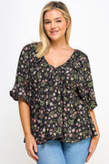 Floral V-neck Babydoll Balloon Slv Top-Teresa's Fashionista LLC