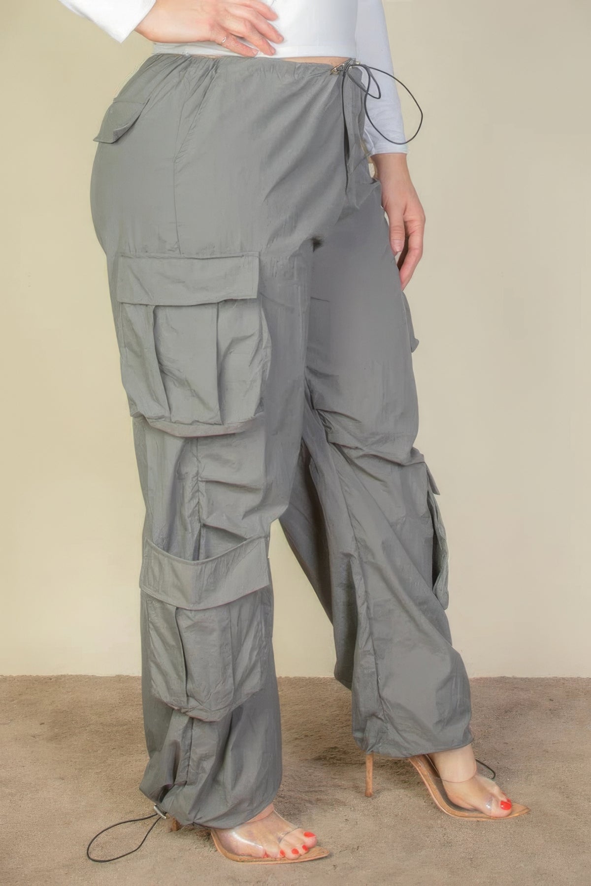 Plus Size Flap Pockets Drawstring Ruched Parachute Pants-Teresa&#39;s Fashionista LLC