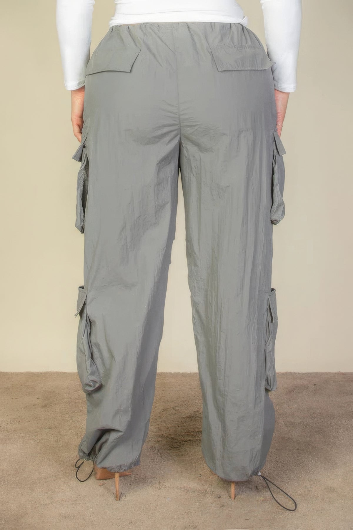 Plus Size Flap Pockets Drawstring Ruched Parachute Pants-Teresa&#39;s Fashionista LLC