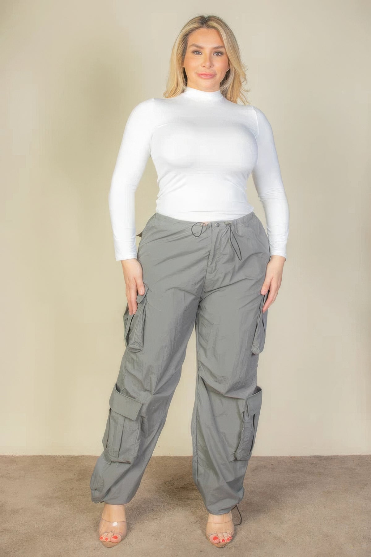 Plus Size Flap Pockets Drawstring Ruched Parachute Pants-Teresa&#39;s Fashionista LLC