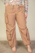 Plus Size Flap Pockets Drawstring Ruched Parachute Pants-Teresa's Fashionista LLC