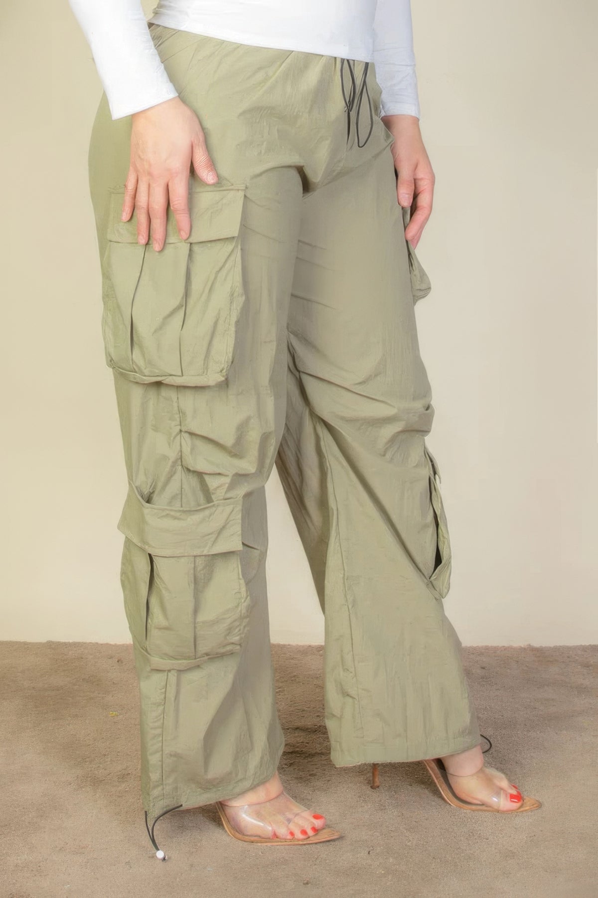 Plus Size Flap Pockets Drawstring Ruched Parachute Pants-Teresa&#39;s Fashionista LLC