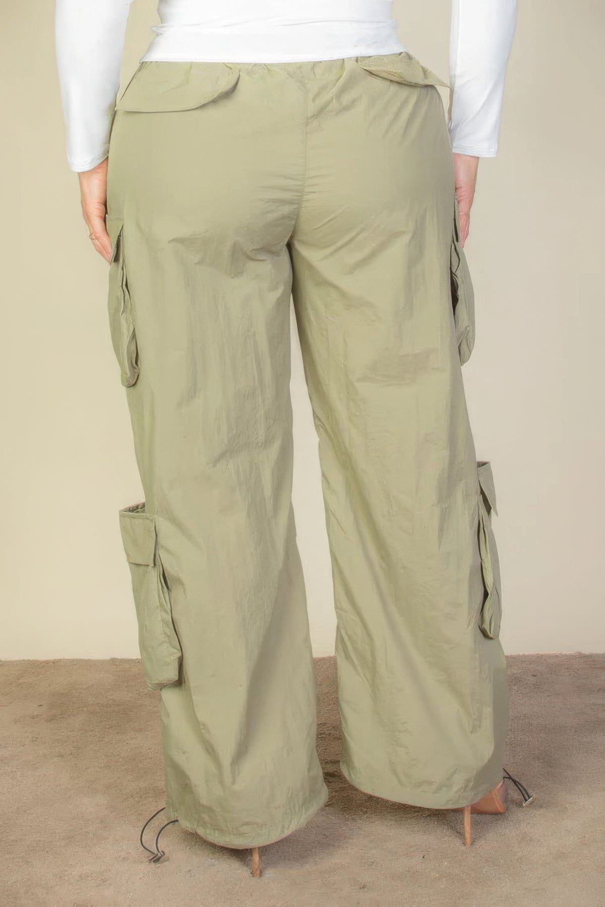 Plus Size Flap Pockets Drawstring Ruched Parachute Pants-Teresa&#39;s Fashionista LLC