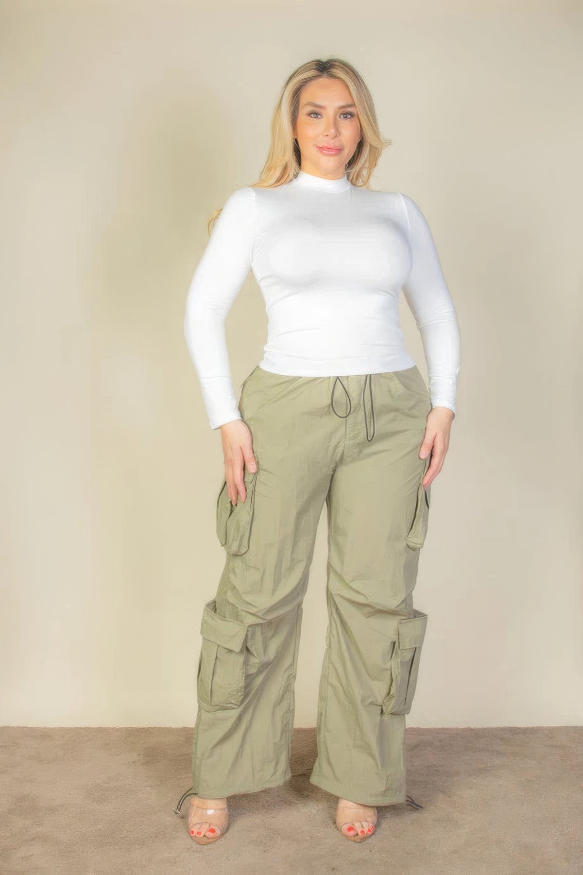 Plus Size Flap Pockets Drawstring Ruched Parachute Pants-Teresa&#39;s Fashionista LLC