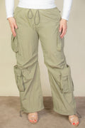 Plus Size Flap Pockets Drawstring Ruched Parachute Pants-Teresa's Fashionista LLC