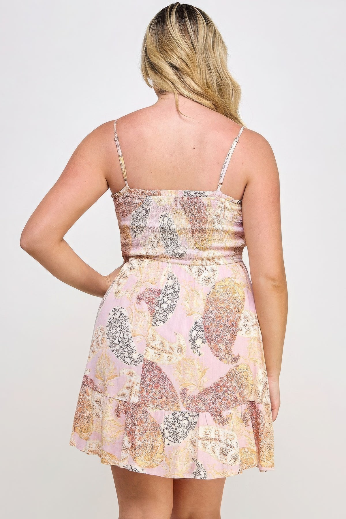 Plus Paisley Smocked Ruffle Mini Dress-Teresa&#39;s Fashionista LLC