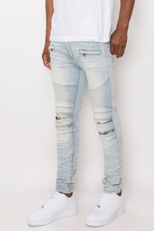 Men Creased Biker Denim Jeans-Teresa's Fashionista LLC
