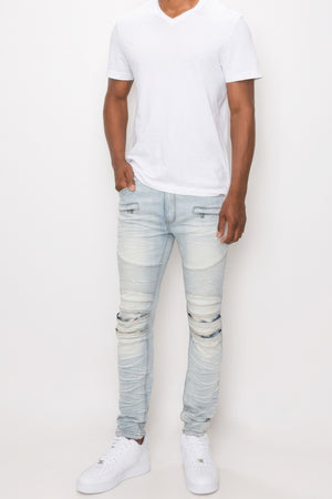 Men Creased Biker Denim Jeans-Teresa's Fashionista LLC