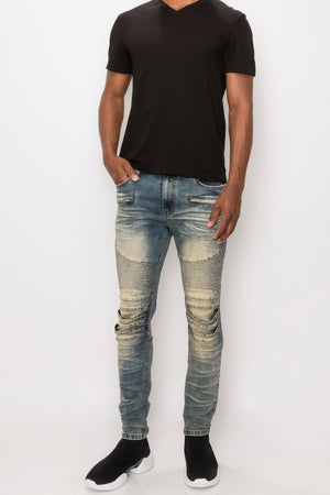 Men Creased Biker Denim Jeans-Teresa's Fashionista LLC