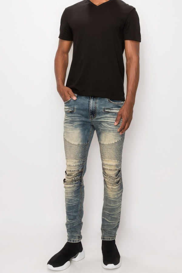 Men Creased Biker Denim Jeans-Teresa's Fashionista LLC
