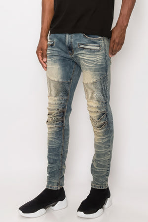 Men Creased Biker Denim Jeans-Teresa's Fashionista LLC