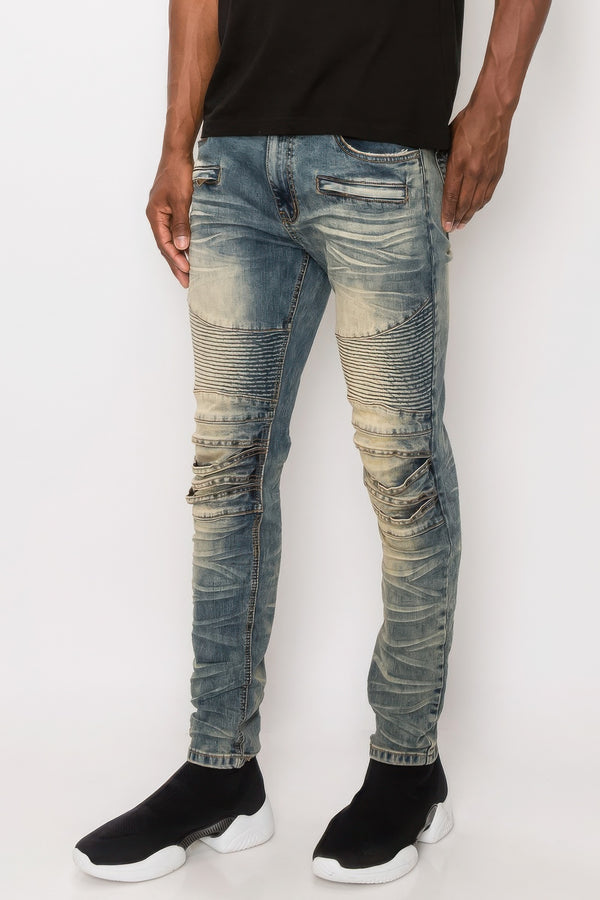 Men Creased Biker Denim Jeans-Teresa's Fashionista LLC
