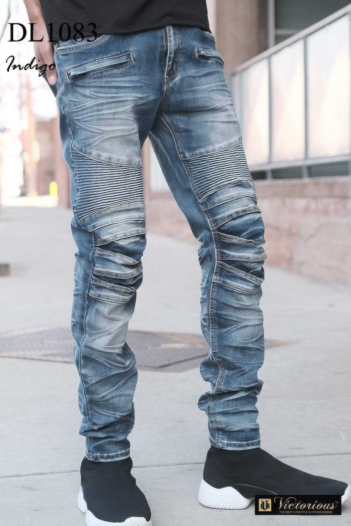 Men Creased Biker Denim Jeans-Teresa&#39;s Fashionista LLC