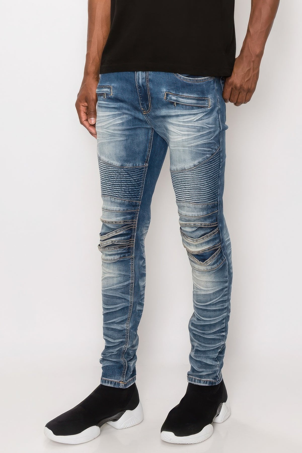 Men Creased Biker Denim Jeans-Teresa&#39;s Fashionista LLC
