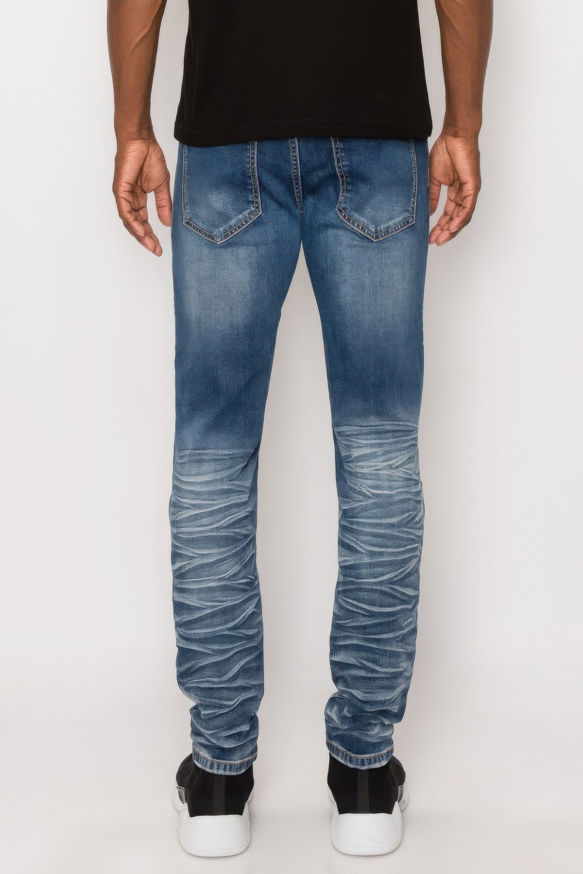 Men Creased Biker Denim Jeans-Teresa&#39;s Fashionista LLC