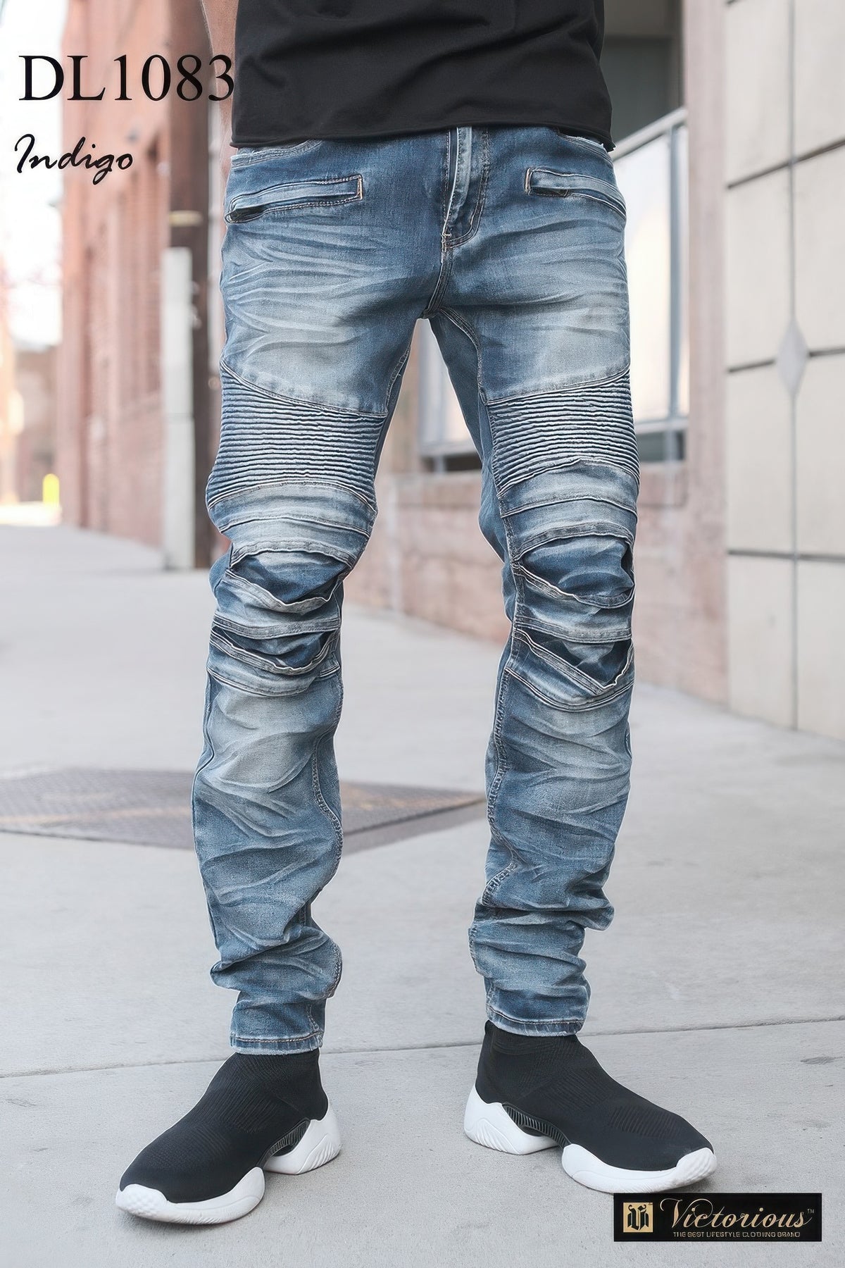 Men Creased Biker Denim Jeans-Teresa&#39;s Fashionista LLC