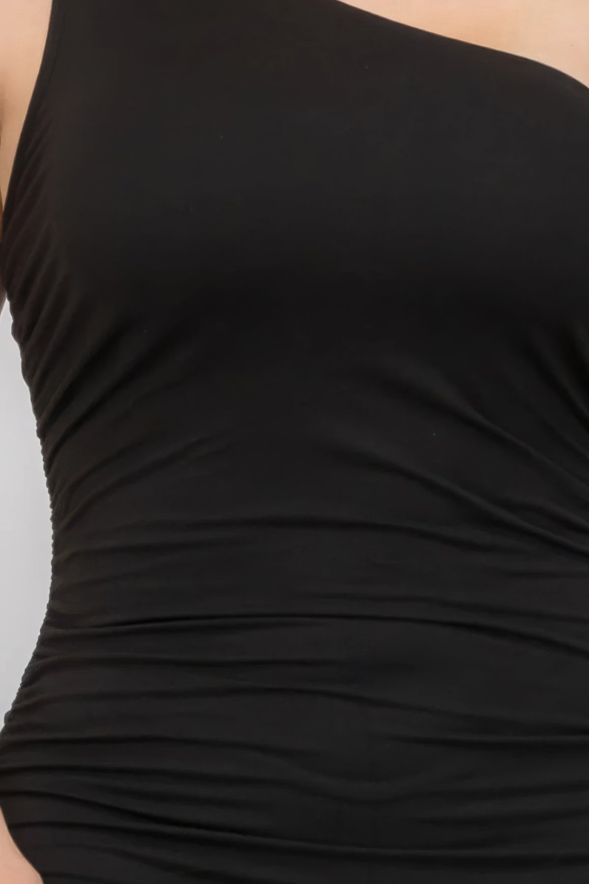 Plus Size Sexy Solid Color Ruched One Shoulder Midi Bodycon Dress-Teresa&#39;s Fashionista LLC