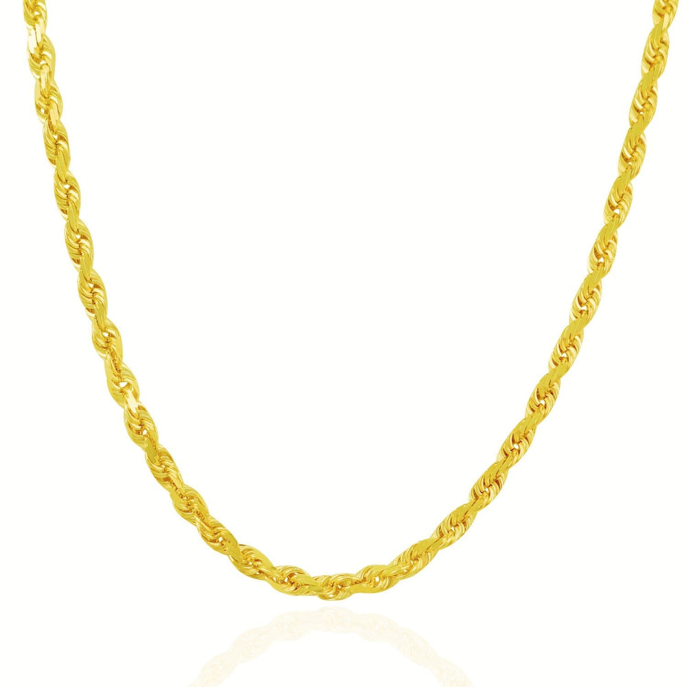 14k yellow gold solid diamond cut rope chain with lobster clasp and 5mm width
