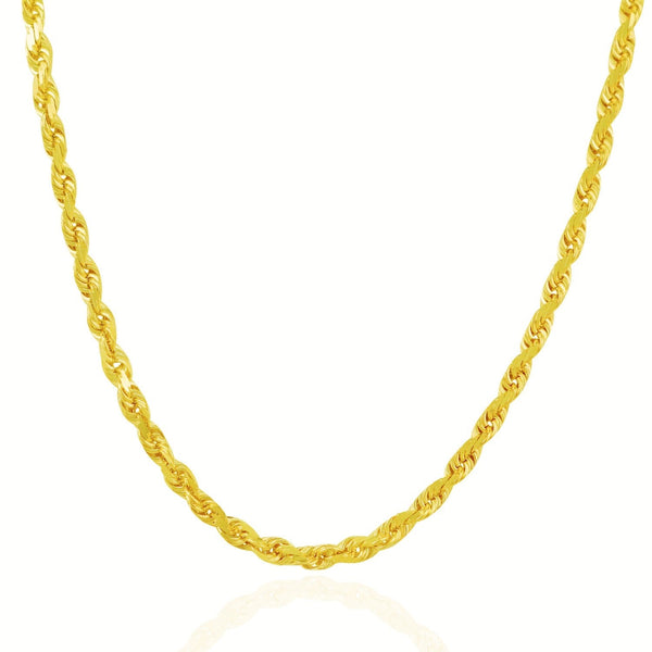 14k yellow gold solid diamond cut rope chain 5mm width with lobster clasp