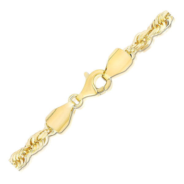 14k yellow gold solid diamond cut rope chain with lobster clasp and 5mm width