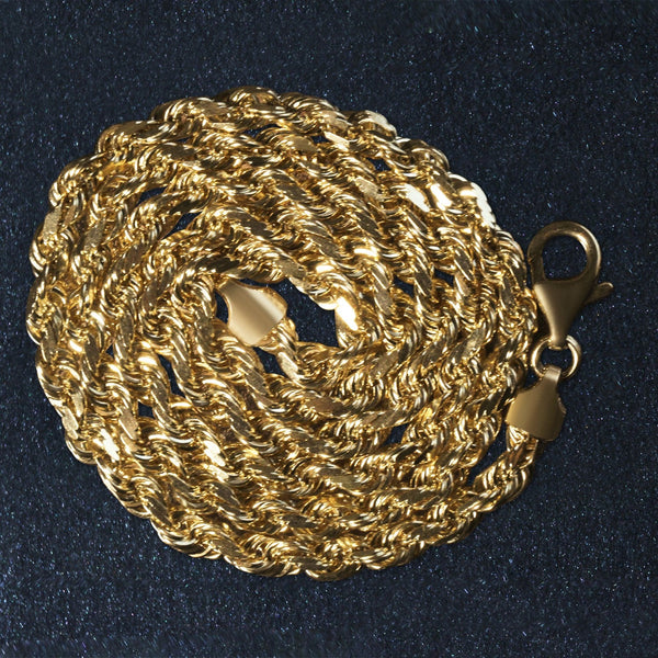 14k yellow gold solid diamond cut rope chain with lobster clasp and 5mm width