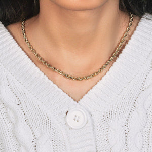 14k yellow gold solid diamond cut rope chain 5mm worn with white knit sweater