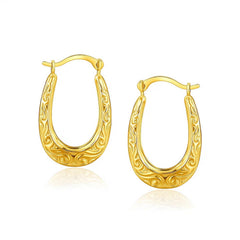 10k Yellow Gold Fancy Oval Hoop Earrings