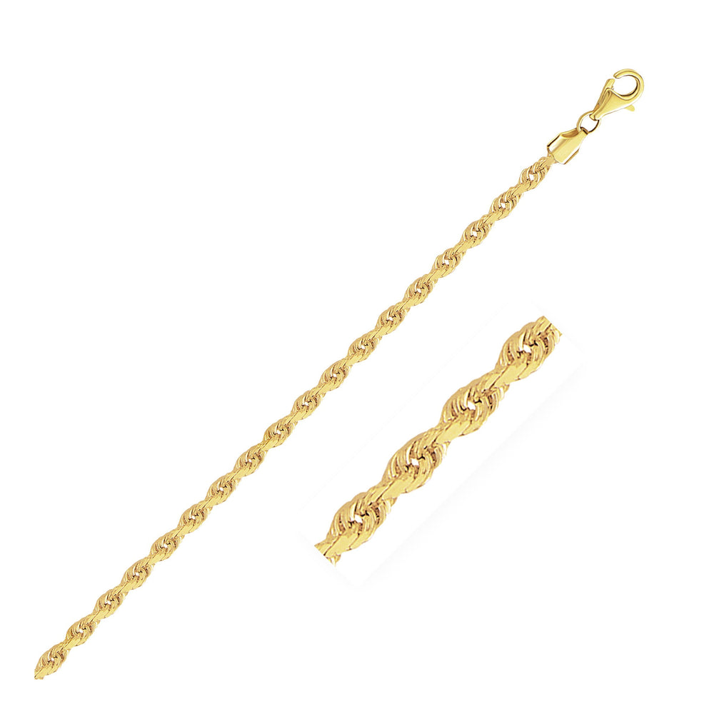 10k yellow gold solid diamond cut rope chain with lobster clasp, 2.75mm width