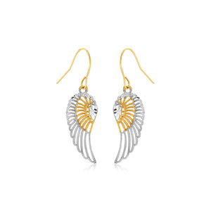 Two-Tone Wing Drop Earrings in 10K Gold