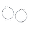 14k White Gold Diamond Cut Hoop Earrings(2x30mm)