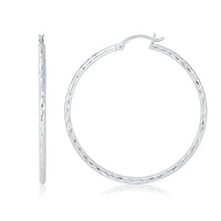 14k White Gold Diamond Cut Hoop Earrings (1 3/4 inch Diameter)