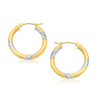 14k Two Tone Gold Polished Hoop Earrings (3x20mm)