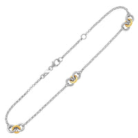 14k Yellow Gold and Sterling Silver Triple Ring Stationed Anklet