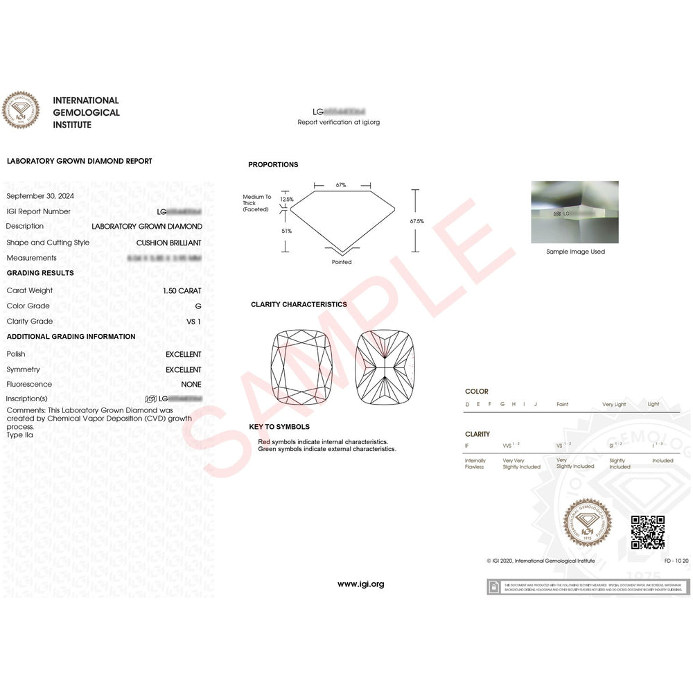 1 1/2 Carat Cushion Lab Grown IGI G/VS1 Diamond Solitaire Ring in 10K Yellow Gold