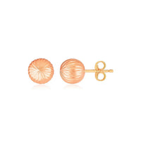 14K Rose Gold Ball Earrings with Linear Texture(5mm)