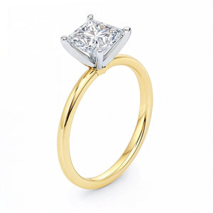 1 1/2 carat princess lab grown diamond ring in 14K yellow gold.