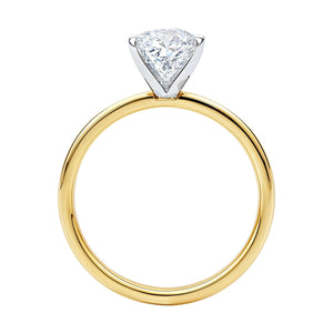 1 1/2 carat princess-cut lab-grown diamond ring in 14K yellow gold, four-prong setting.