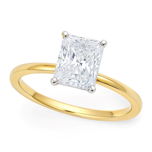 1 1/2 Carat Radiant Lab Grown IGI G/VS1 Diamond Solitaire Ring in 10K Yellow Gold