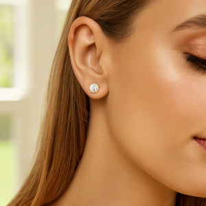 14k Yellow Gold Stud Earrings with White Hue Faceted Cubic Zirconia(6mm)