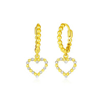 14k Two Tone Gold Beaded Hoop Earrings with Hearts