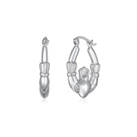 14K White Gold Claddagh Symbol Hoop Earrings