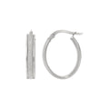 14k White Gold Glitter Center Oval Hoop Earrings(4x15mm)