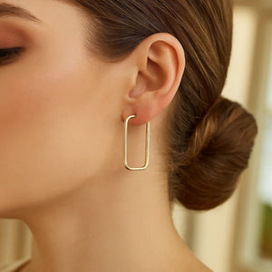 14k Yellow Gold Endless Rectangle Hoops
