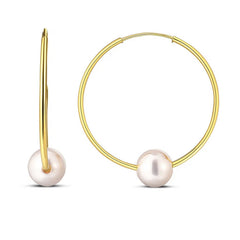 14k Yellow Gold Round Endless Pearl Earring(1x25mm)