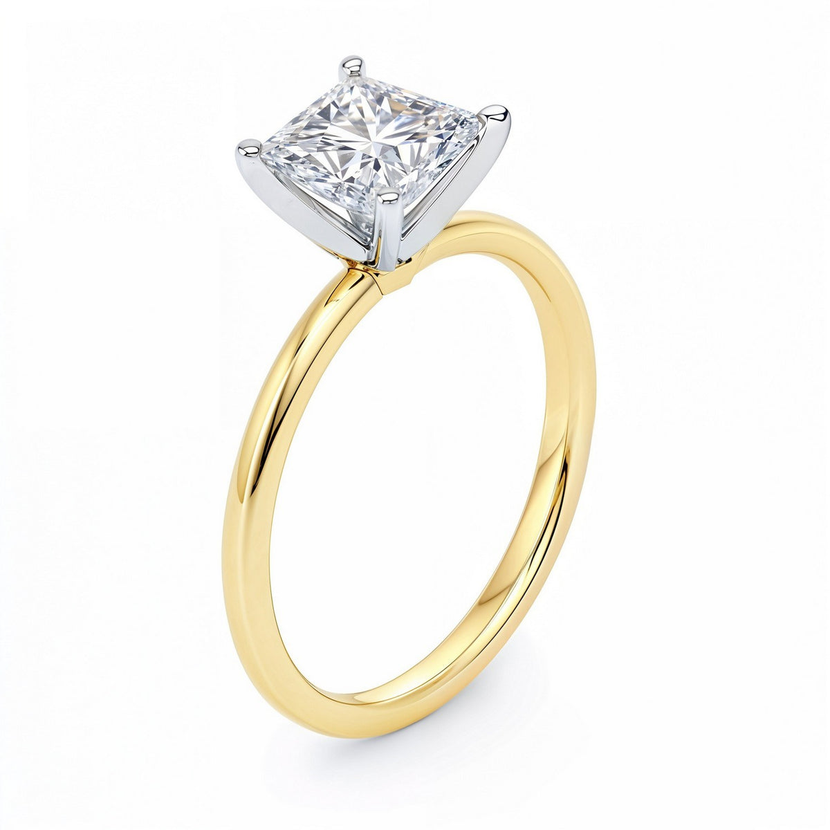 1 1/2 Carat Princess Lab Grown IGI G/VS1 Diamond Solitaire Ring in 10K Yellow Gold