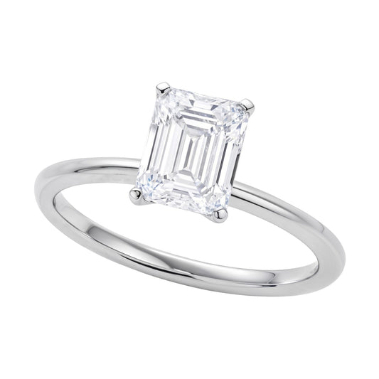 1 1/2 Carat Emerald Lab Grown IGI G/VS1 Diamond Solitaire Ring in Sterling Silver